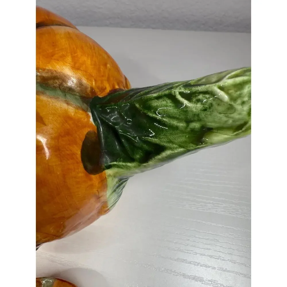 Hand Painted Ceramic Pumpkin Teapot, Vintage Fall Serveware, Orange Green